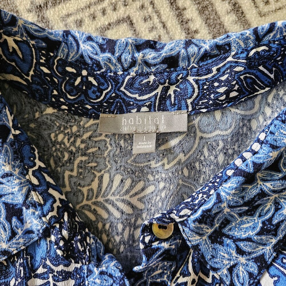 Habitat Clothes New with Tags Size L Blue Floral Top Ruffle Hem Contrasting - Picture 7 of 9